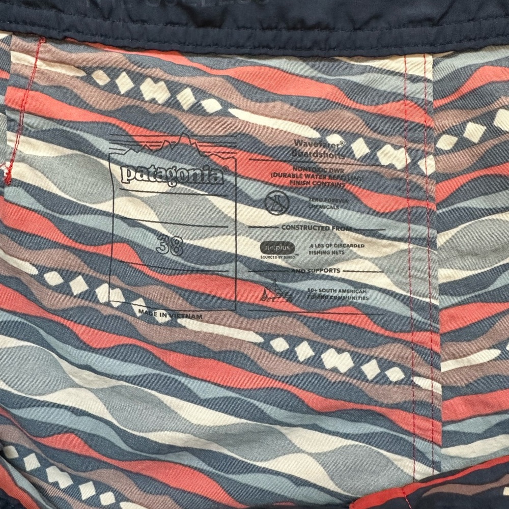 Patagonia Red and Blue Wave-Stripe Board Shorts - Picture 3 of 4